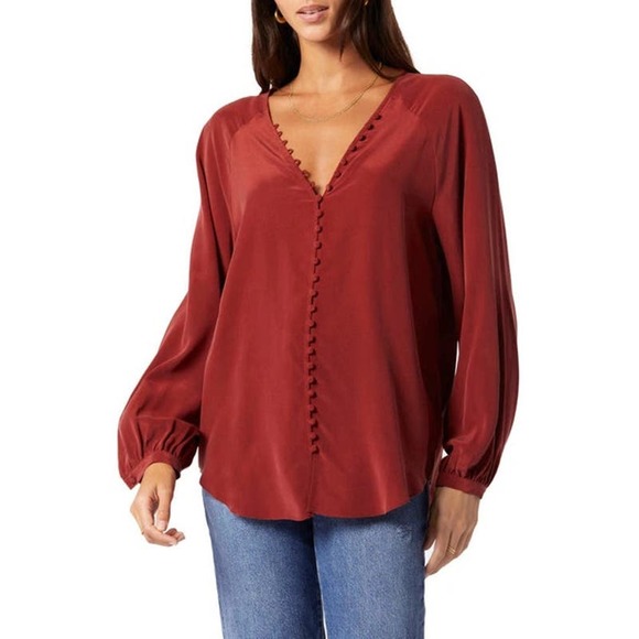 JOIE Shariana Long Sleeve Silk Top In Crimson Size Small NWT - Picture 1 of 10
